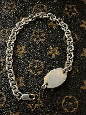 Vtg Sterling Oval Tag Chain Bracelet- blank tag 🏷️